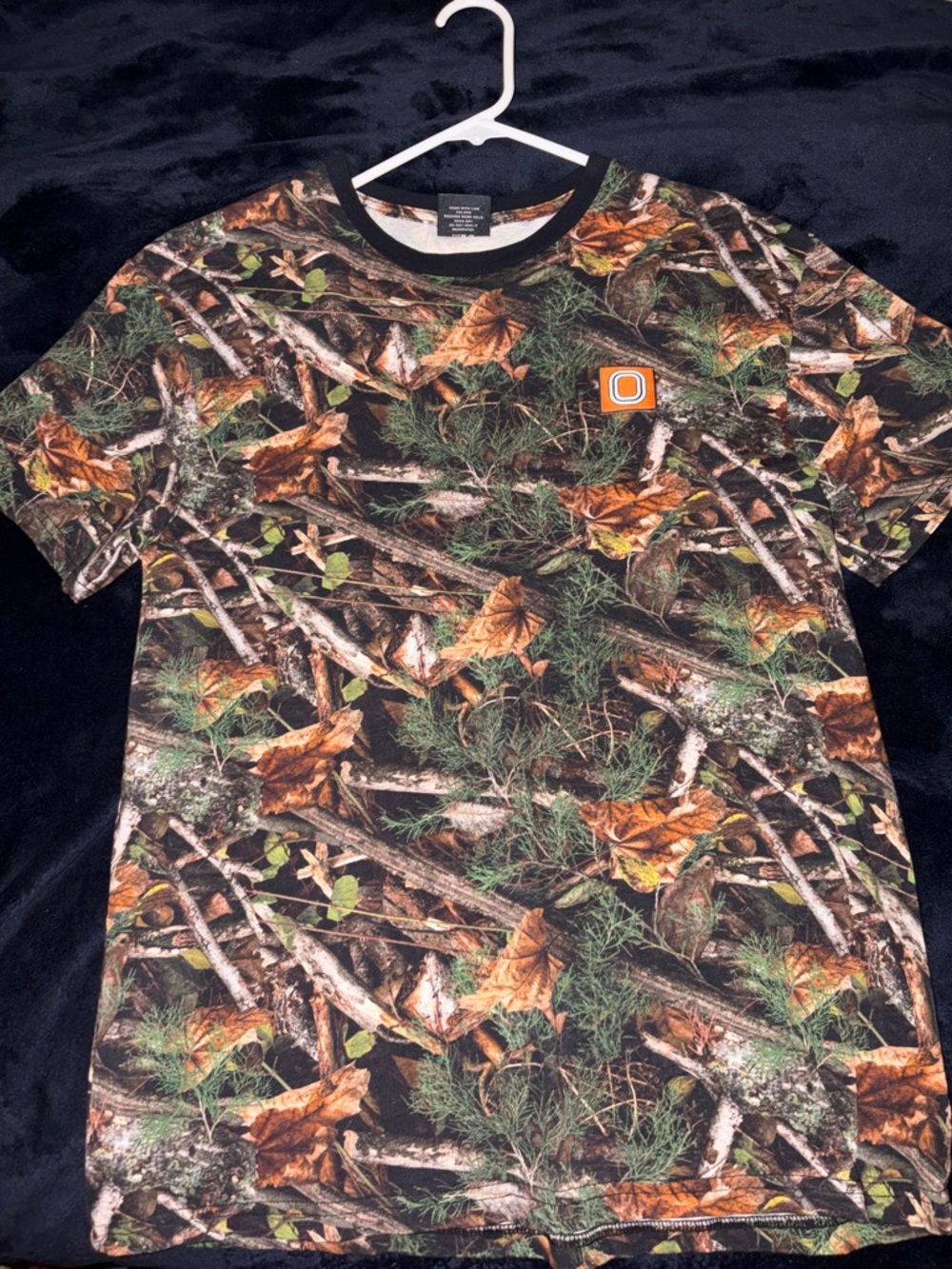 Men's Camouflage Short Sleeve Tee with Orange Emblem